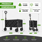 Collapsible Wagon Cart With Wheels Foldable, 360Lbs Large Capacity Portable Folding Utility Heavy Duty Beach Wagons Cart With All-Terrain Wheels For Shopping, Camping, Sports, Garden