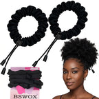 2 Pcs Adjust Satin Hair Tie, Satin Scrunchies For Women Girls, Adjustable Hair Ties For 4C Girlie Thick Curly Natural Hair, No Damage Hair Accessories For Afro Puff Loc Ponytails (Black)