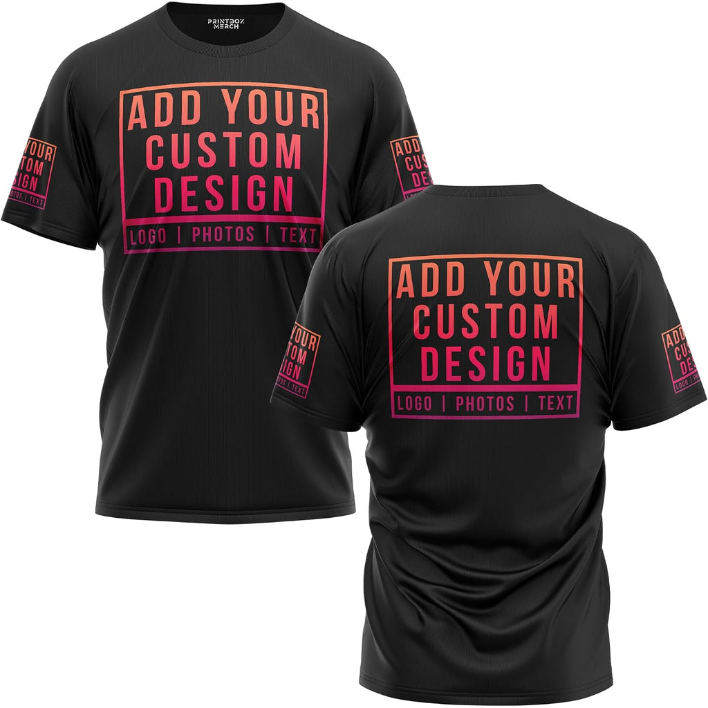 Custom Shirt For Men And Women, Unisex Fit Customized Tshirt, Add Logo Image Text To Front, Back And Sleeves Black