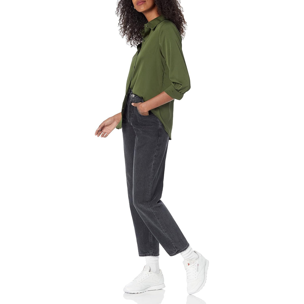 Amazon Essentials Women'S Regular-Fit Satin Button Down Shirt (Available In Plus Size)