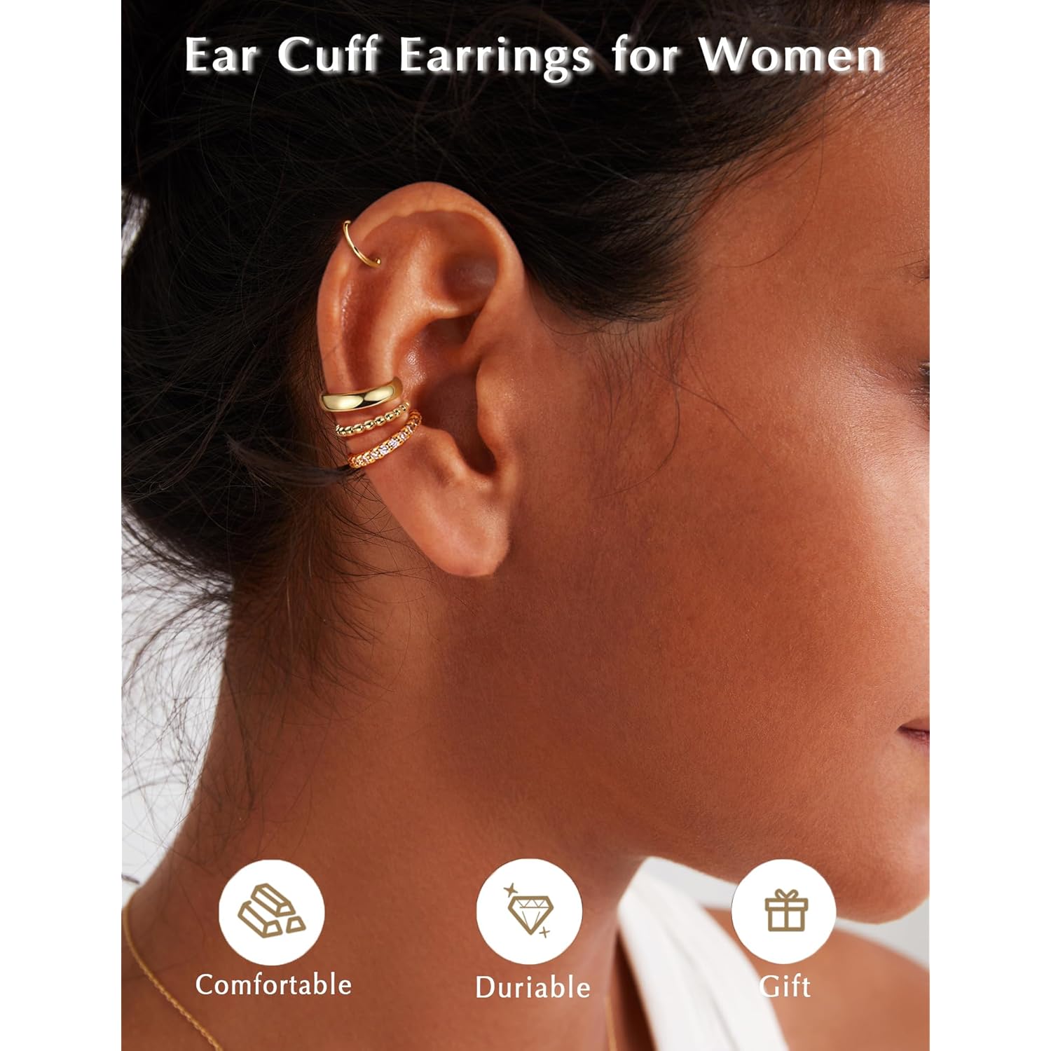 𝟒𝐏𝐚𝐢𝐫𝐬 14K Gold Plated Ear Cuff Earrings for Women Non Piercing - Hypoallergenic Ear Cuffs 14K Silver/Gold Plated Non Tarnish Clip on Cartilage Earrings Fake Earring Set Trendy Jewelry
