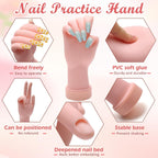Practice Hand for Acrylic Nails, Flexible Bendable Nail Practice Hand for Beginners with 100 PCS Nail Tips & 192 PCS Jelly Glues, Silicone Manicure Training kit for Nail Art