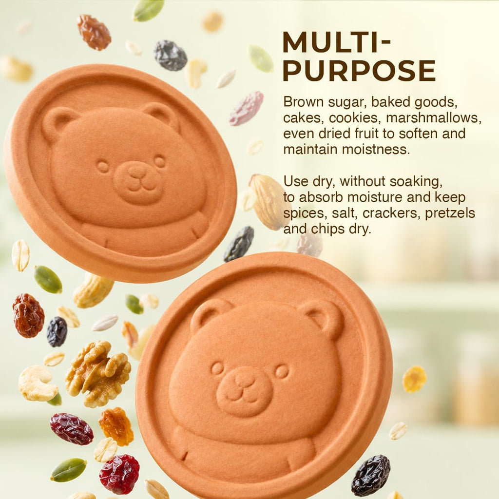 2 Pack Brown Sugar Bear Keeper - Terracotta Brown Sugar Saver Disc Keeps It Soft & Fresh - Reusable Food Safe Clay Stone & Softener With Cute Bear Design, Gift For Bakers