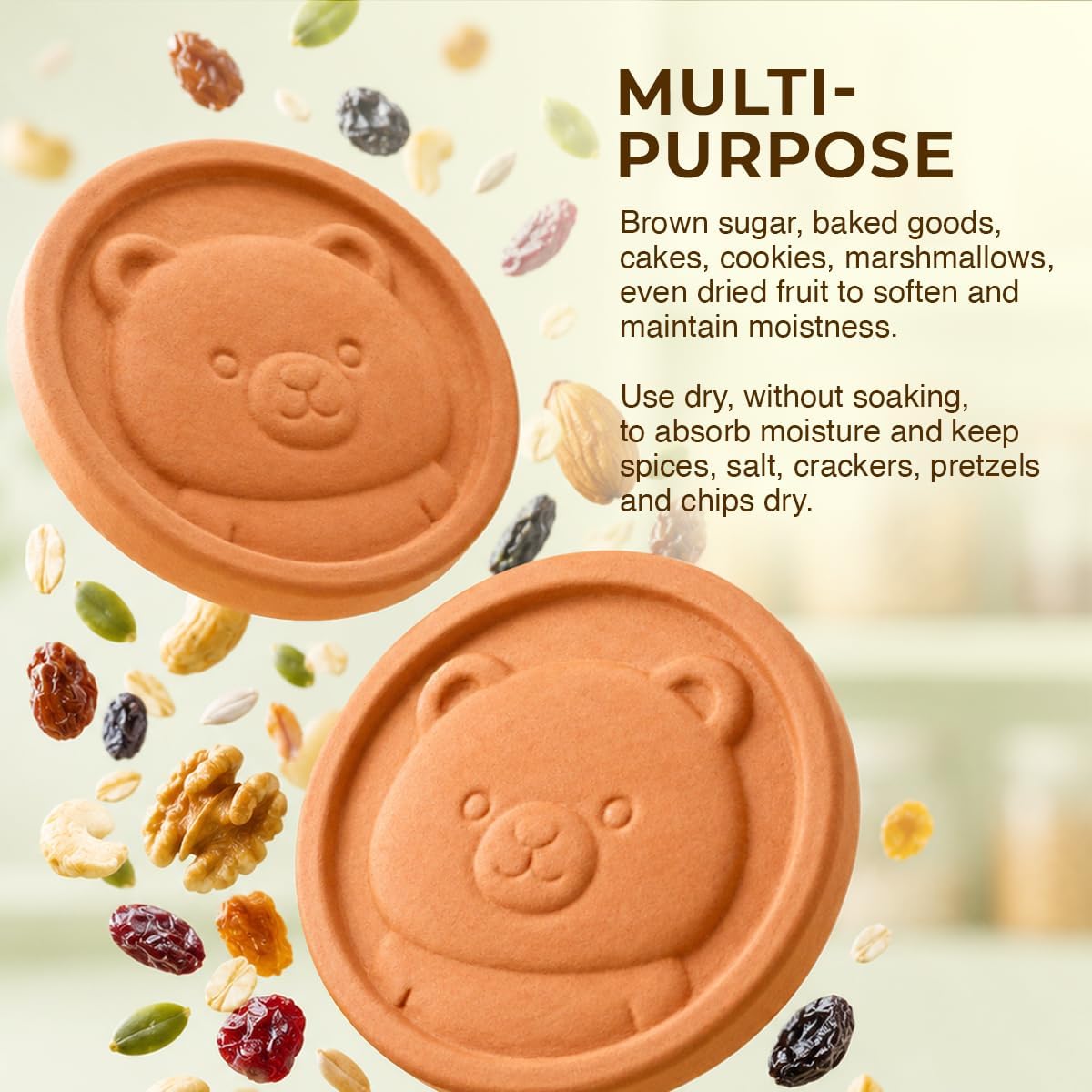 2 Pack Brown Sugar Bear Keeper - Terracotta Brown Sugar Saver Disc Keeps It Soft & Fresh - Reusable Food Safe Clay Stone & Softener With Cute Bear Design, Gift For Bakers