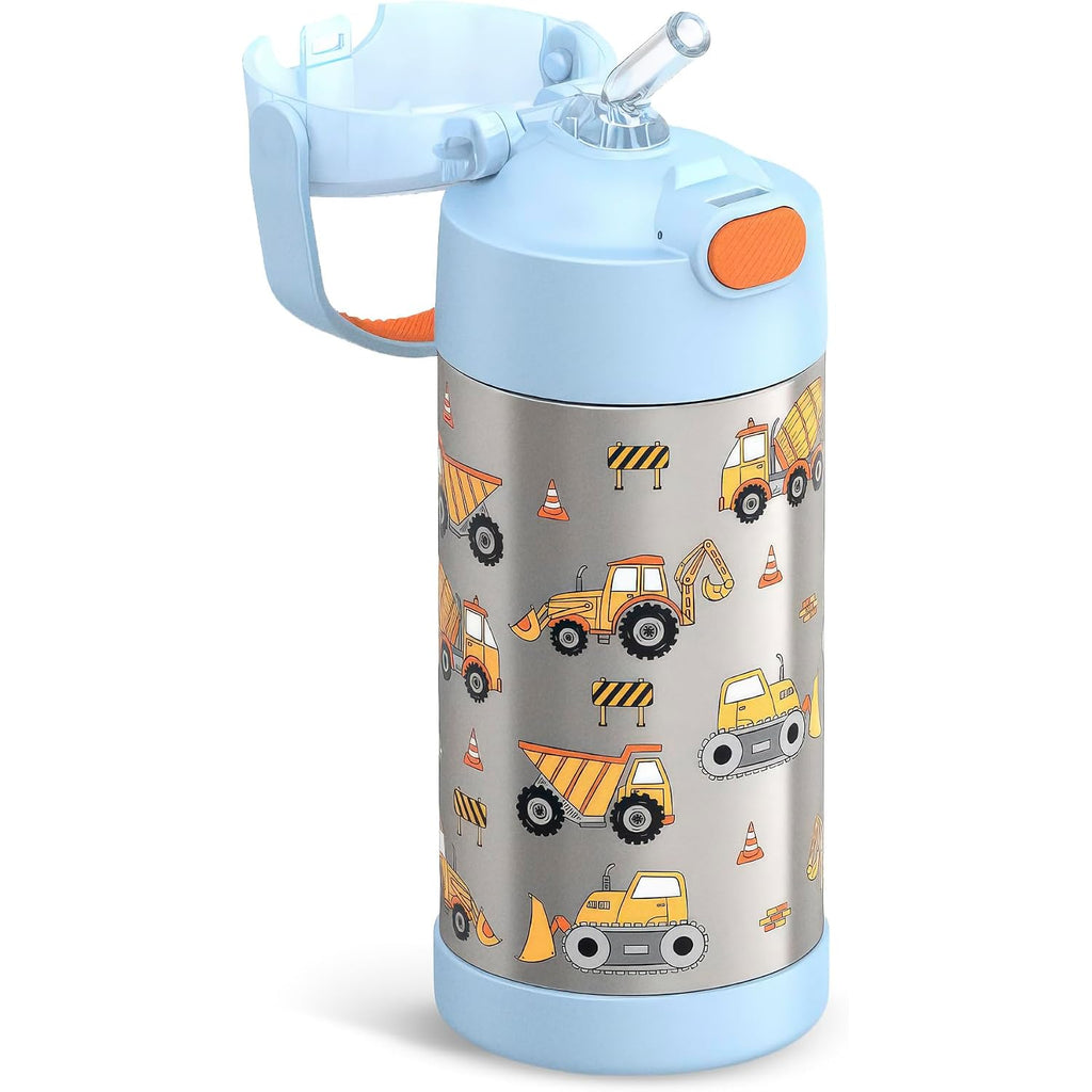Thermos Funtainer Water Bottle With Straw - 12 Ounce - Kids Stainless Steel Vacuum Insulated Water Bottle With Lid, Construction