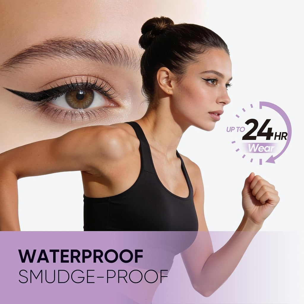 2Chill 2-Pack Rotating Eyeliner Stamp Pen, Dual-Ended Winged Eyeliner Stamp, Cat Eye Tool, Waterproof & Smudge-Proof, Long-Lasting Make Up, Matte Finish, Liquid Eyeliner For Beginners, Black & Brown