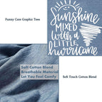 Cute Graphic Tees for Women Sunshine Mixed with A Little Hurricane Funny Saying Letter Print T Shirt Blue