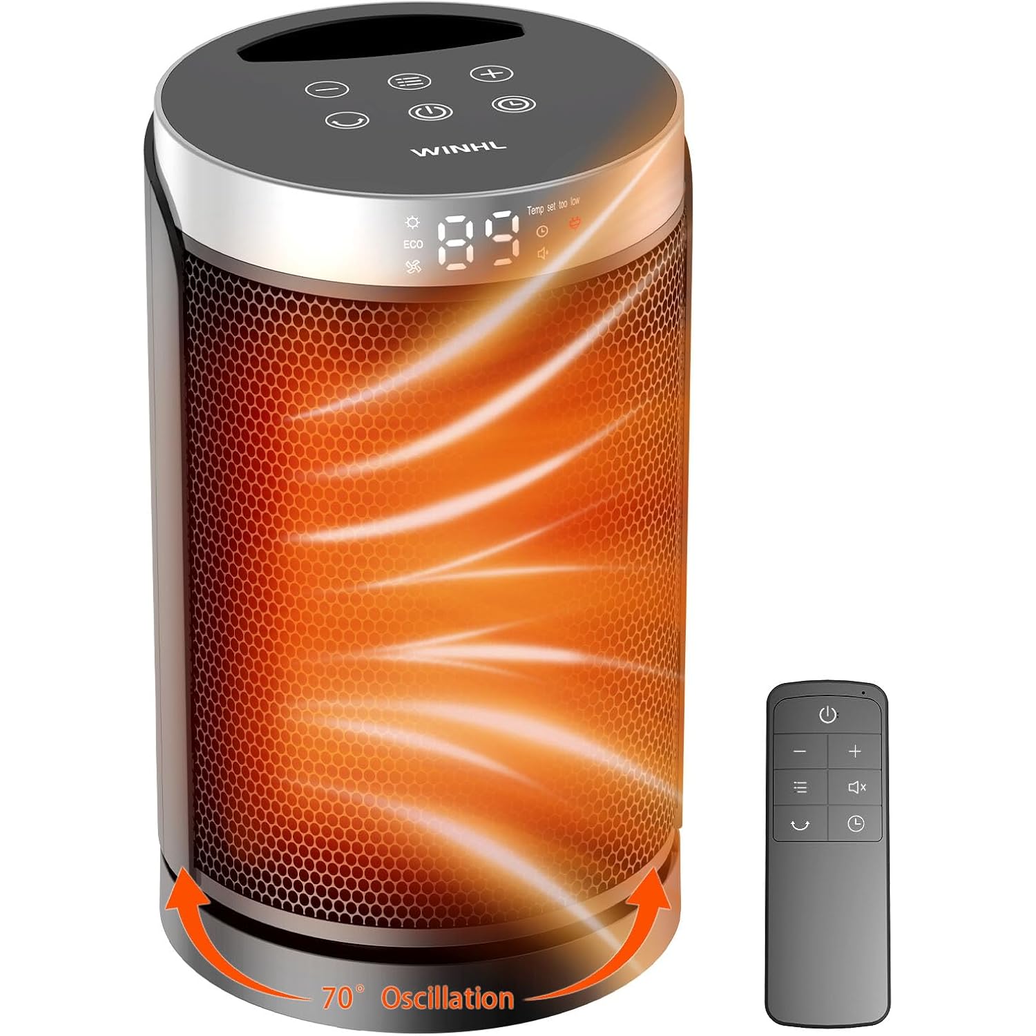 Space Heater, Winhl Small Portable Electric Heaters For Indoor Use With Thermostat And Remote, 70°Oscillation, 12H Timer, 5 Modes, 1500W Ptc Ceramic Fast Safety Heat For Office Bedroom Home