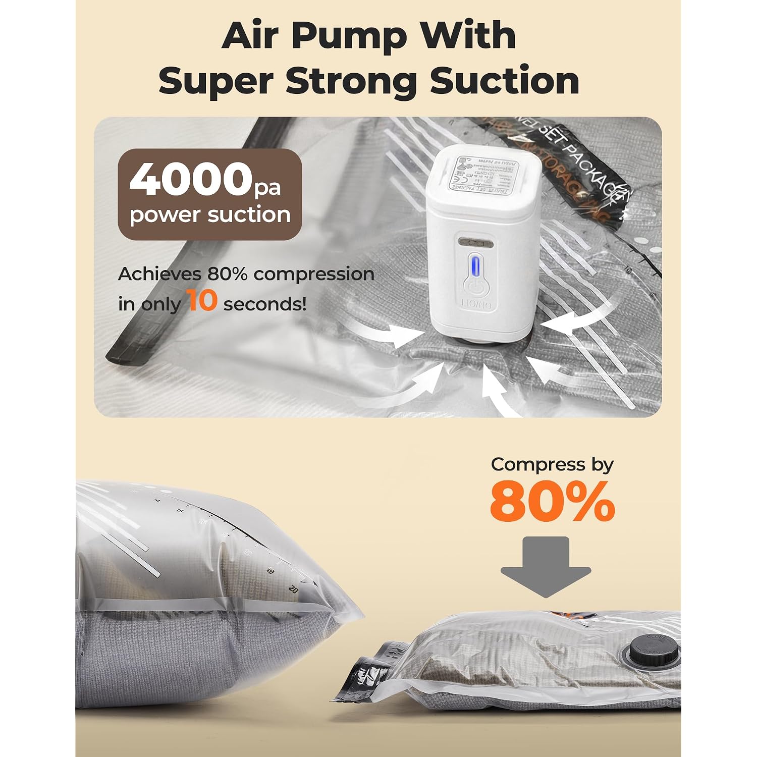 Bagsmart Travel Vacuum Bags For Suitcase & Home, 18 Pack With Wireless Pump | Cordless Pump, Triple-Seal Leak-Proof, 18-Pack 3 Sizes, For Suitcase & Home, With Toiletry Shoe & Laundry Bags