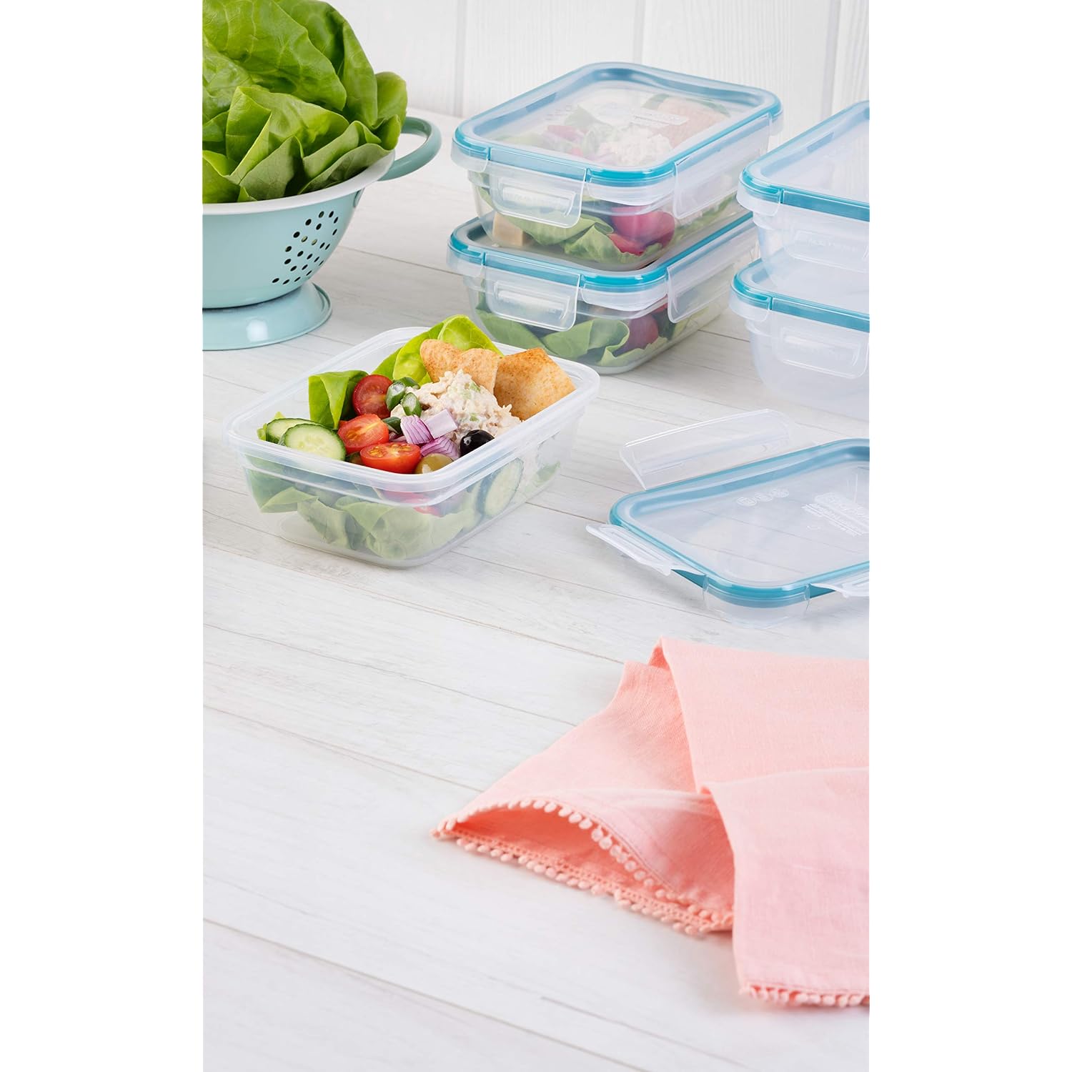 Snapware Plastic Total Solution 5-Pack (3-Cup) Food Storage Containers Set, Leakproof & Airtight Plastic Locking Lids Rectangular Tupperware, Non-Toxic Bpa-Free Lids, Microwave Dishwasher Freezer Safe