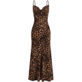 Floerns Women'S Leopard Print Draped Collar Spaghetti Strap Cami Long Dress
