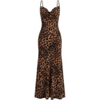 Floerns Women'S Leopard Print Draped Collar Spaghetti Strap Cami Long Dress