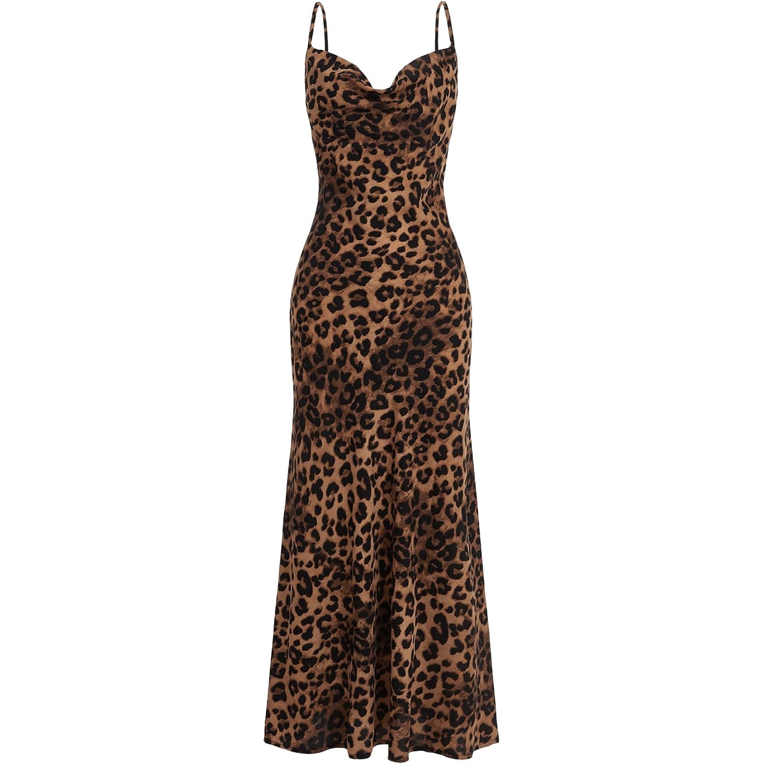 Floerns Women'S Leopard Print Draped Collar Spaghetti Strap Cami Long Dress