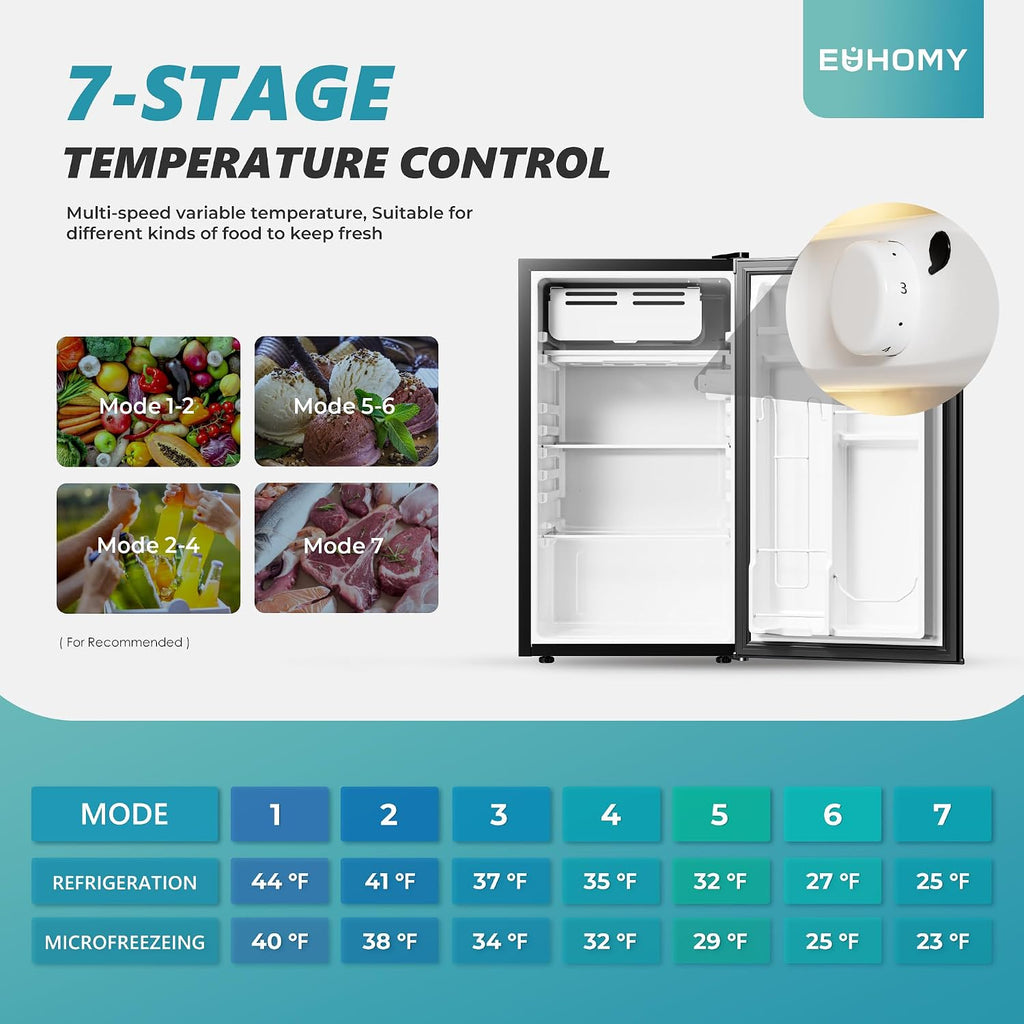Euhomy 3.2 Cu.Ft Mini Fridge With Freezer, Single Door Compact Refrigerator, Adjustable Thermostat, Mini Refrigerator Energy Saving, Mini Fridge For Bedroom, Dorm, Office, Black