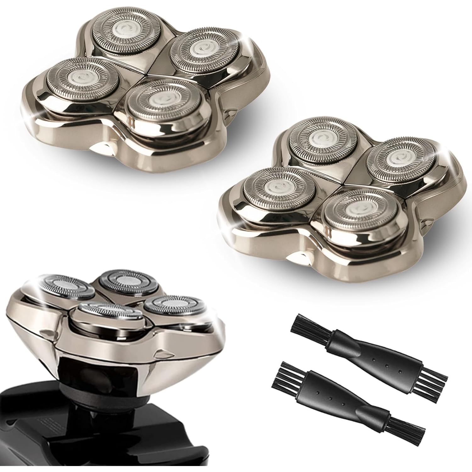 2Pack Pro 4 Shaver Replacement Heads for Skulls Pitbulls Series Gold PRO, Silver PRO, Platinum PRO, Butterfly Kiss PRO Head Shavers, Floating 4 Heads for a Fast, Close and Smooth Shave.