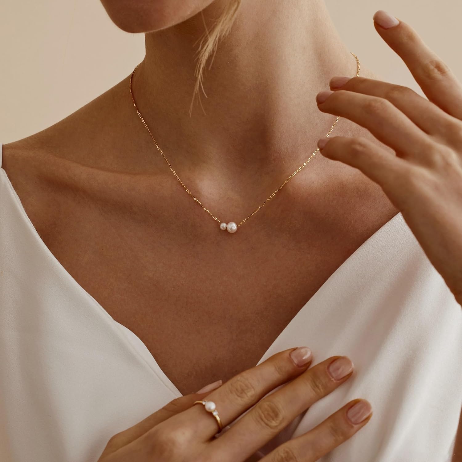 Mothers Day Gifts- Pearl Necklaces for Women Trendy, 14k Gold Plated Dainty Necklace Simple Pearl Drop Single Charm Pendant Necklace Birthday Wedding Gifts Gold Jewelry for Women
