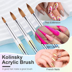 4PCS Acrylic Nail Brush Set, 6/8/12/16. Kolinsky Nail Art Brushes for Application, Sturdy Handle Oval Shaped Acrylic Powder Nails Design Tools for Professional Manicure DIY