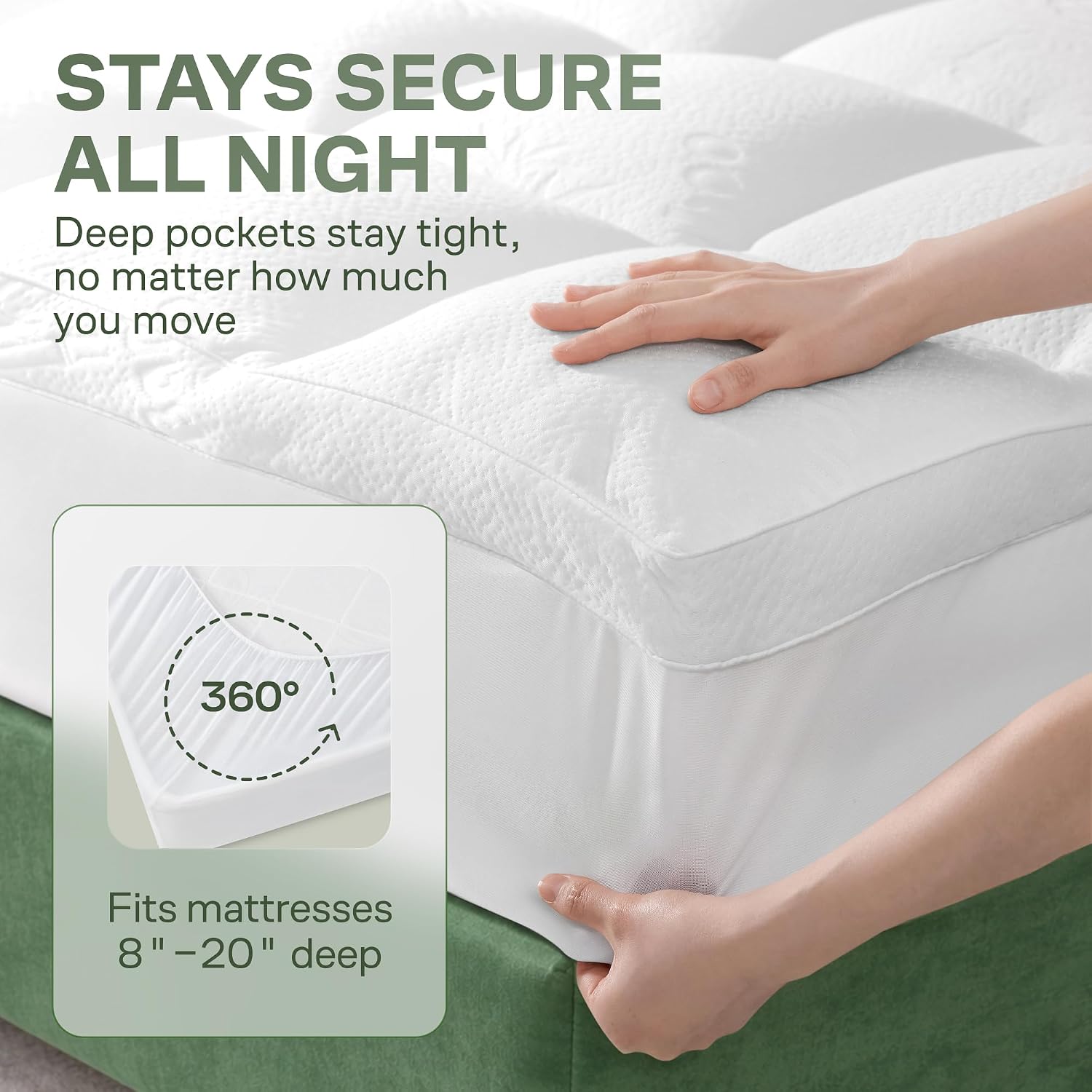 Extra-Thick Queen Size Mattress Topper - Ultra Plush & Soft Viscose Derived From Bamboo Mattress Pad, Naturally Cooling & Perfect For Full Body Support, Snow White