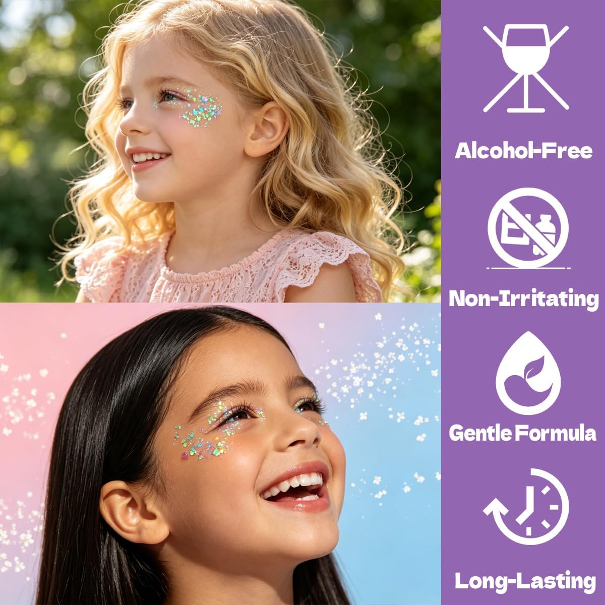 Sam Sugar Body Glitter Stick And Face Glitter Gel, Gel Nail Strips Chunky Glitter For Face, Body, Nails, No Lamp Needed, Long Lasting Sparkle Makeup For Party Festival(Rainbow 01#)
