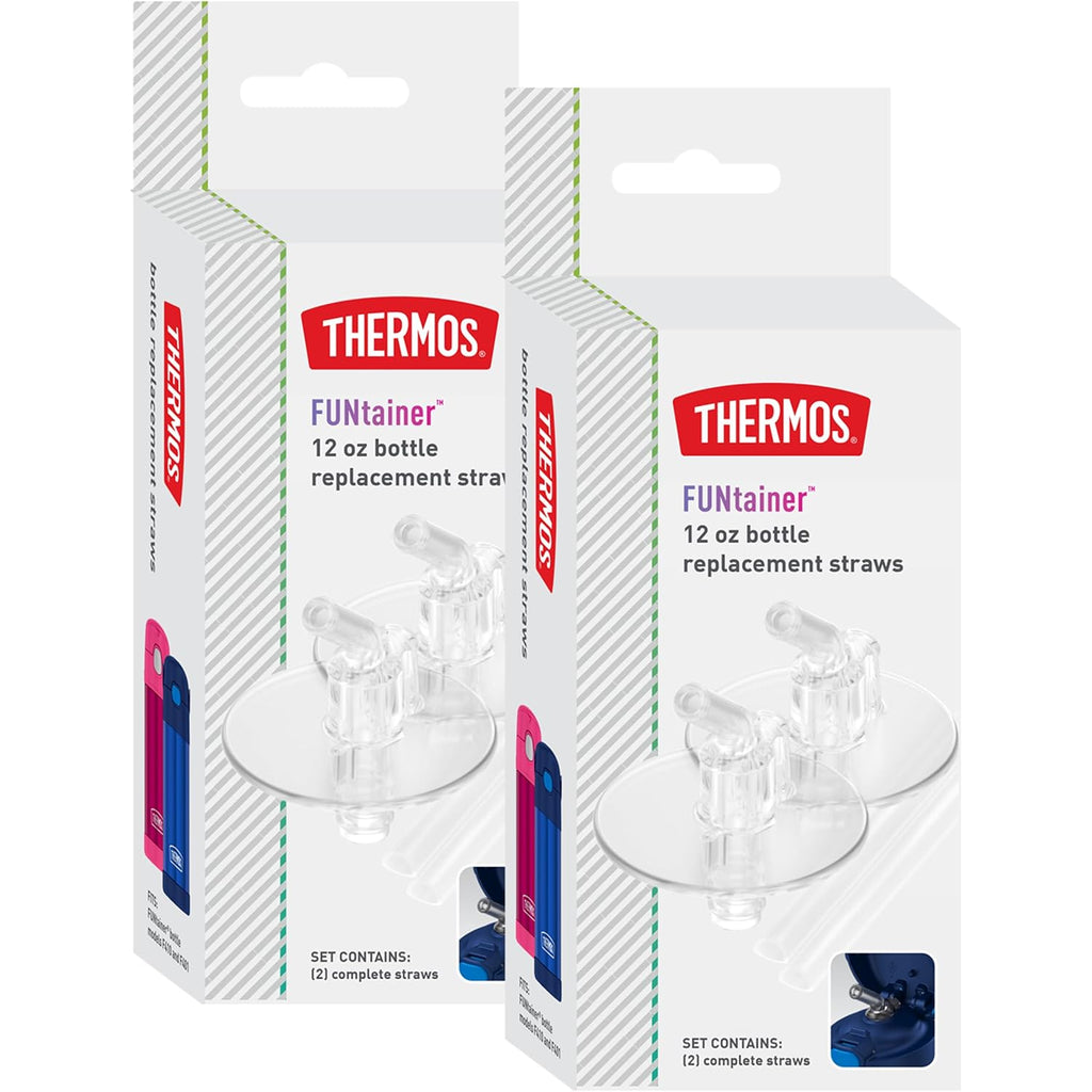 Thermos Funtainer 12 Ounce Insulated Kids Water Bottle Replacement Straws, 4 Straws