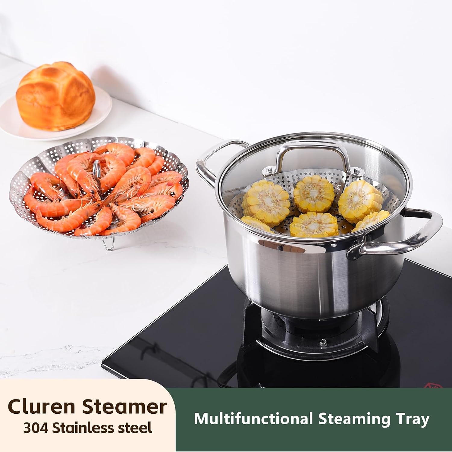 Steamer Basket For Cooking 304 Stainless Steel Entirely Thickened,Collapsible Steamer Insert For Pots, Fits Instant Pot/Skillets (5.5'' To 9.5'')