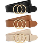 SANSTHS 3 Pack Women Waist Belts for Jeans Pants Dresses, Ladies Belt with Double O-Ring Gold Buckle