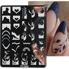 6Pcs Nail Art Stamping Templates Set with French Line Flowers Leaves Smiley Heart Design Stamping Kits DIY Printing Tools Fashion Decoration for Women and Girls