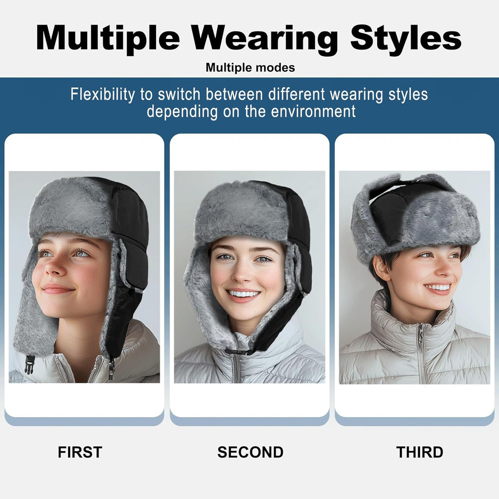 Heated Trapper Hat, 24.8 Inch Electric Winter Heated Hat with Rechargeable Battery for Men Women