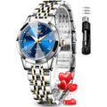 Olevs Womens Watch Fashion Dress Diamond Female Watches For Ladies Analog Quartz Stainless Steel Waterproof Luminous Day Date Two Tone Wristwatch