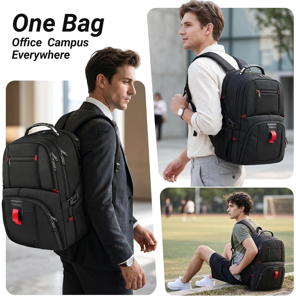 Yorepek Large Laptop Backpack For Men, Heavy Duty Travel Backpack | Carry On Flight Approved, 17 Inch College Work Bookbag, Water Resistant Business Backpack For Men Women Mochilas Para Hombres
