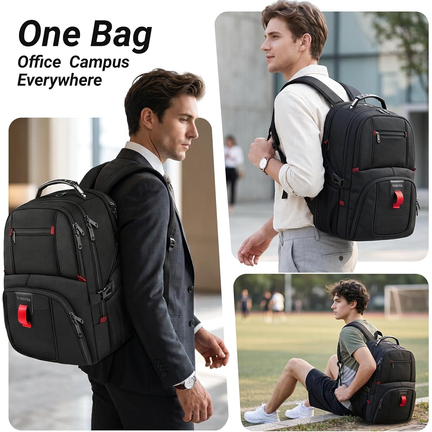 Yorepek Large Laptop Backpack For Men, Heavy Duty Travel Backpack | Carry On Flight Approved, 17 Inch College Work Bookbag, Water Resistant Business Backpack For Men Women Mochilas Para Hombres