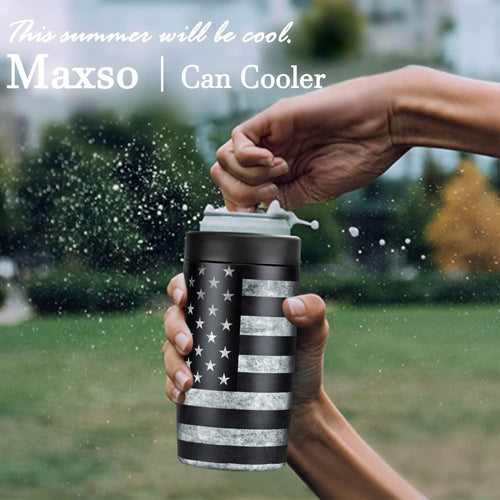 4-In-1 Slim Can Cooler Easy To Hold Insulated Beer Can Holder Double-Walled Stainless Steel For All 12 Oz Cans Black America Flag 2