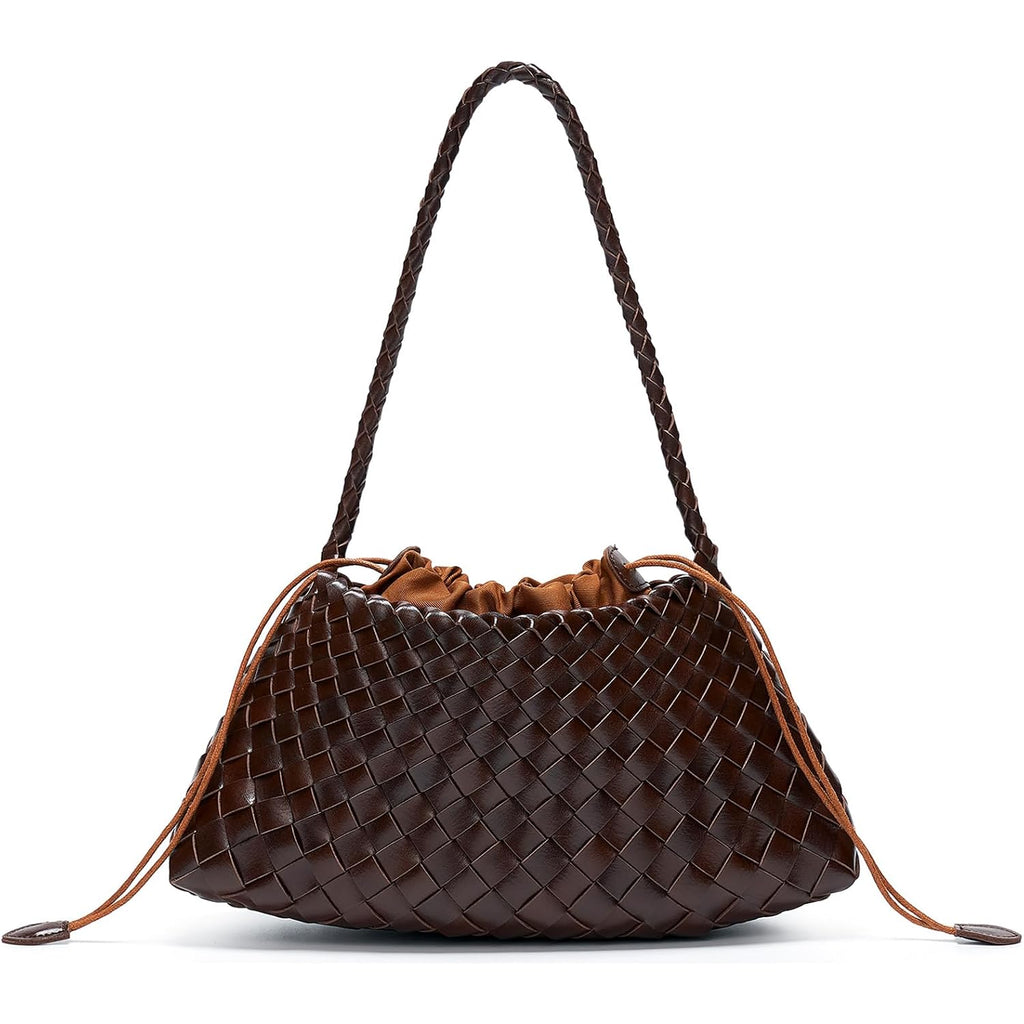 Small Woven Purse For Women Vegan Leather Underarm Shoulder Hobo Handbag