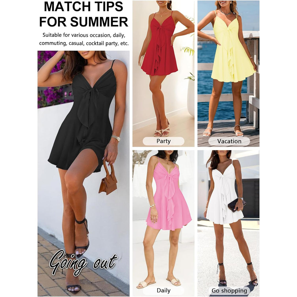 Miyieonz Women Sleeveless Sexy V Neck Summer Dress For Women Casual Flowy Beach Club Party Spaghetti Strap Mini Sundress