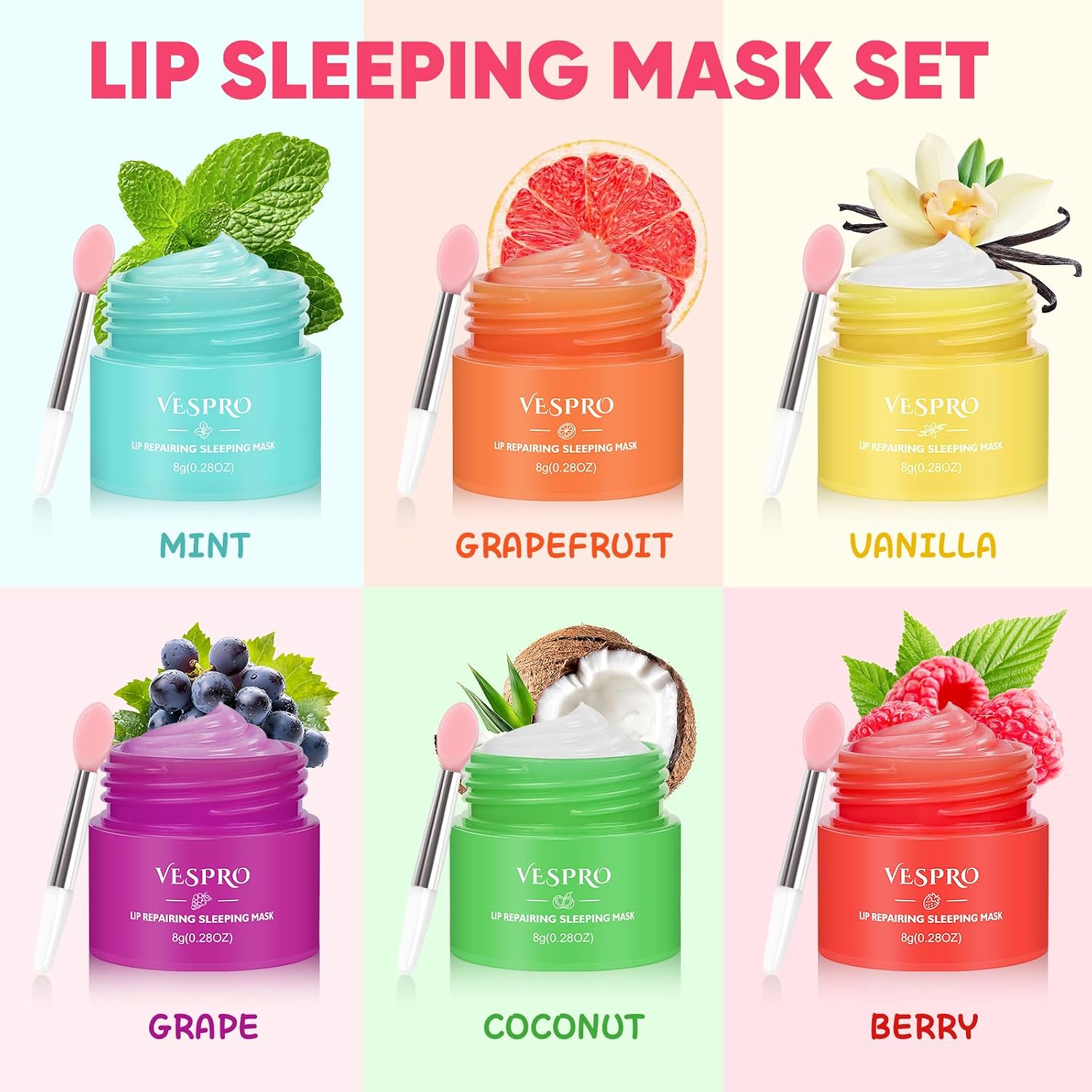 6 Pack Lip Sleeping Mask– Overnight Deep Hydrating Treatment For Dry Lips, Reduce Lip Lines &Improve Lip Color With Instant Hydration, Thank You Gifts, Birthday Gifts, Skincare Gifts For Women