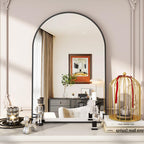 Arched Wall Mirror, 24 X 36 Inch Arch Bathroom Mirror, Wall Mounted Vanity Mirror With Arch Metal Frame, Modern Bathroom Vanity Mirror For Bedroom, Living Room, Hanging Or Leaning, Black