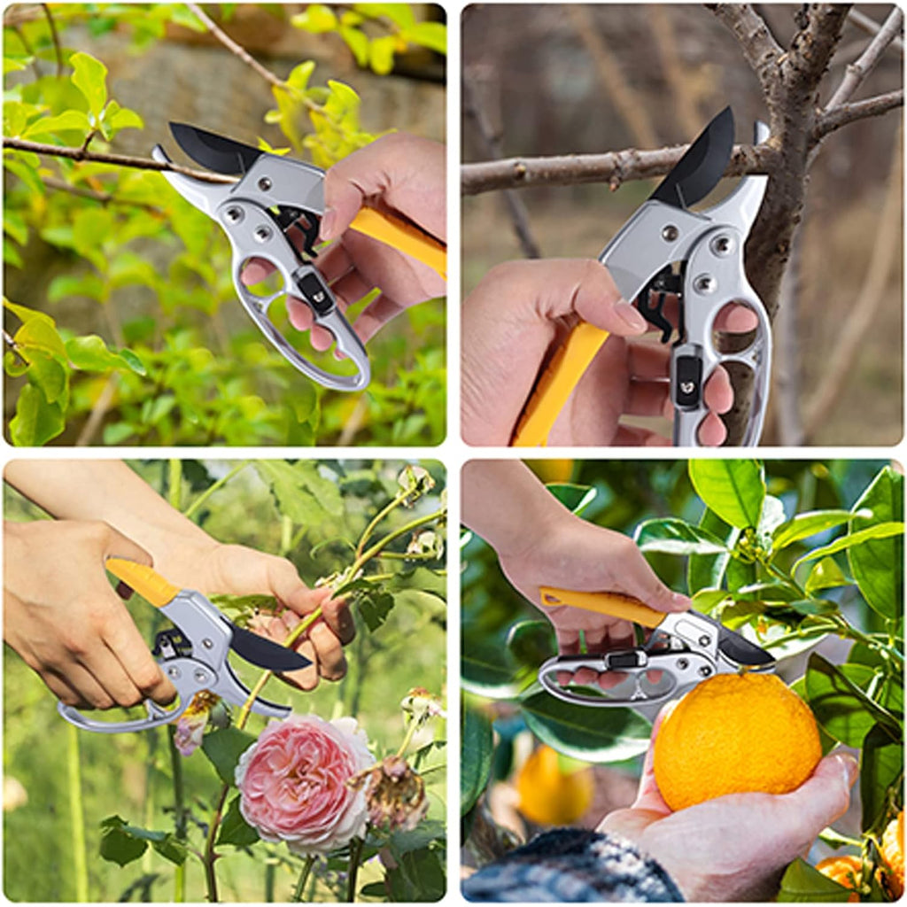 Premium Germany - Steel Pruning Shears, Work 3 Times Easier, Pruners Heady Duty, Sharp Garden Clippers Cuting Florist Flower, Hedge, Herb, Rose, Indoor Live Plants, Arthritis Weak Hand Snips
