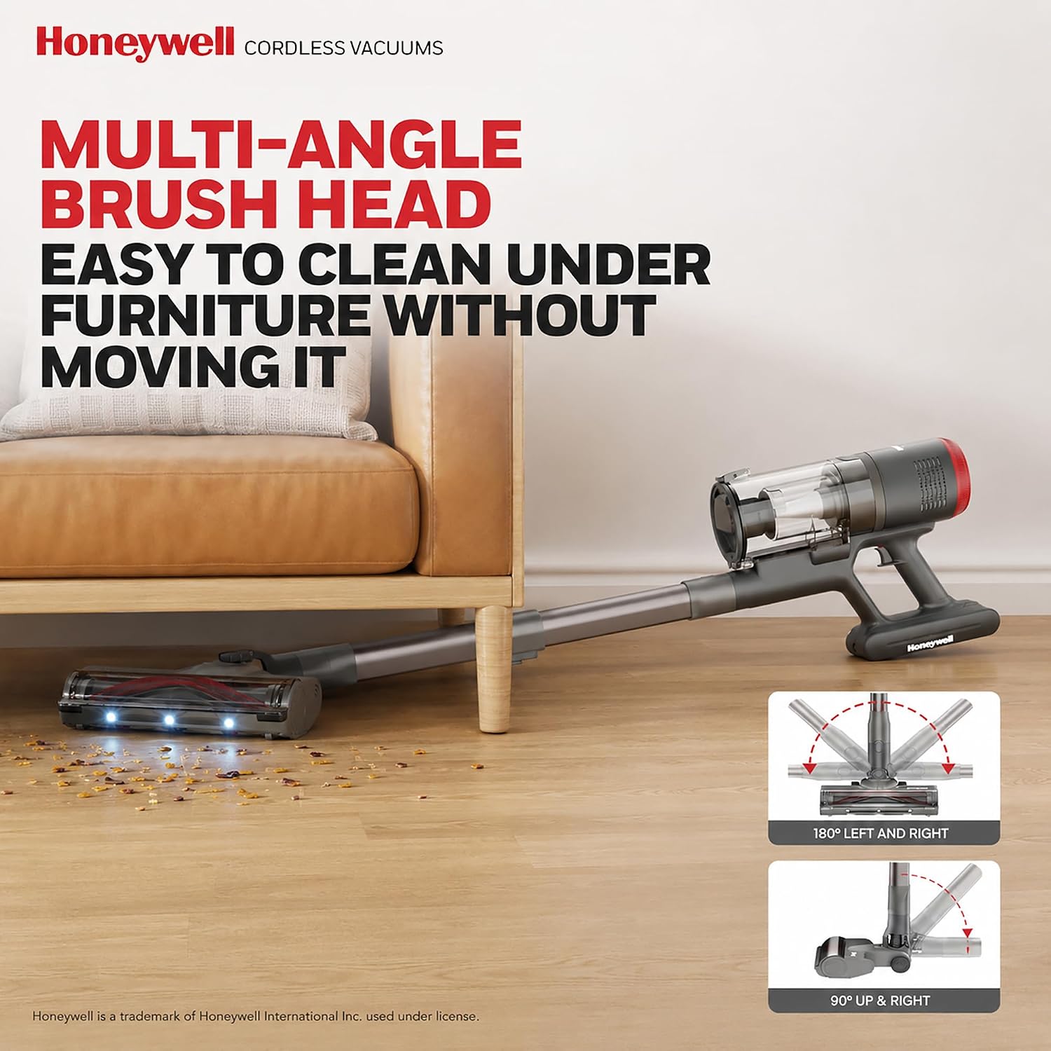 Honeywell Dual Mode Cordless Vacuum Cleaner, Brushless Stick Vacuum Cleaner For Carpet And Hard Floor W/Powerful Suction, Free‑Standing, Anti‑Tangle, 45Mins Runtime, Rechargeable For Home Pet Hair Vc6