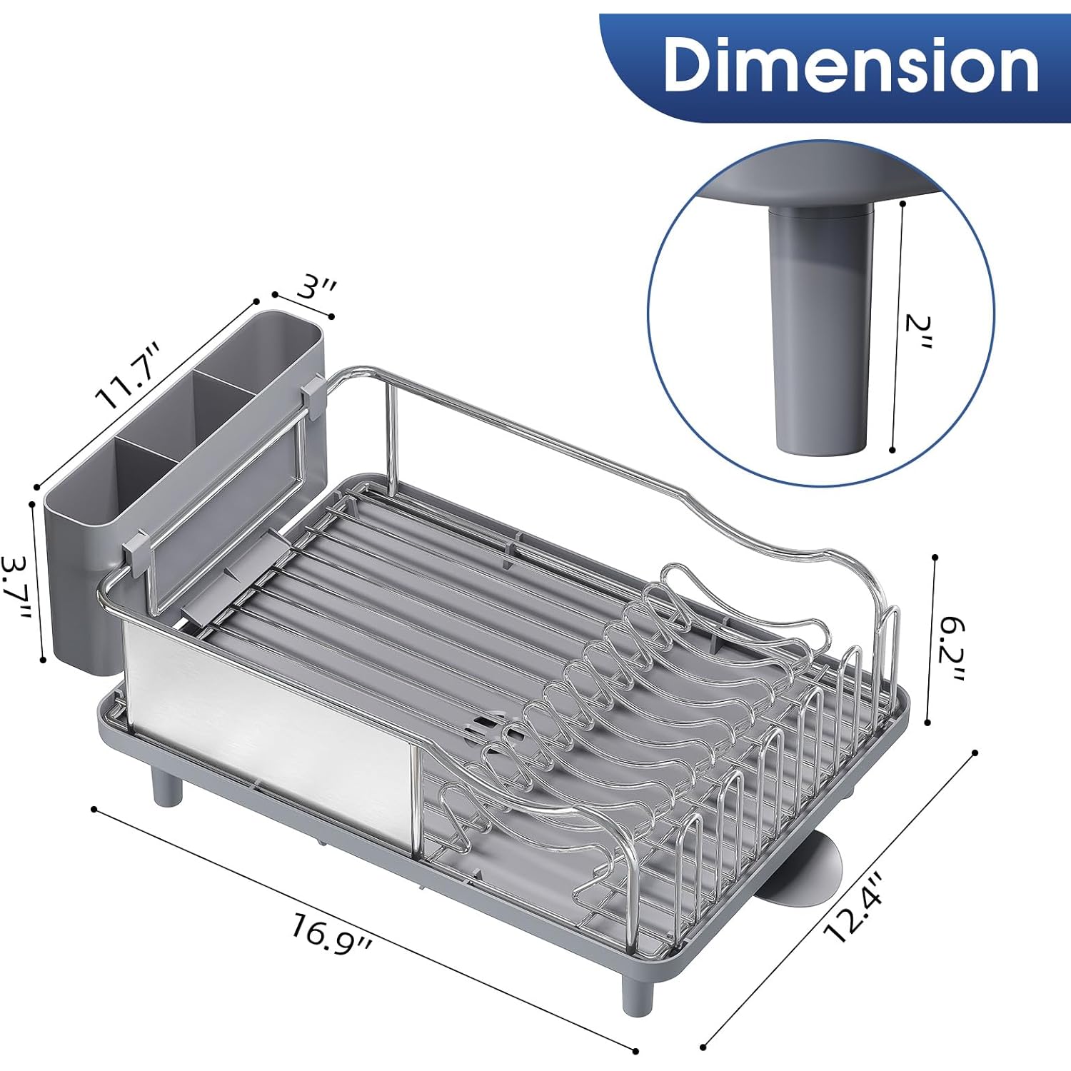 Urackify Stainless Steel Dish Drying Rack - Large Capacity Kitchen Counter Organizer with Drain Board, Utensil Holder & Detachable Cup Shelf, 304 Surgical-Grade Rust-Proof Dish Drainer, Easy Assembly