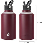 Bjpkpk Half Gallon Insulated Water Bottles With Straw Lid, 64Oz Large Water Jug, Stainless Steel Bottles With 3 Lids And Paracord Handle, Thermo For Hot & Cold Liquid, Brick Red