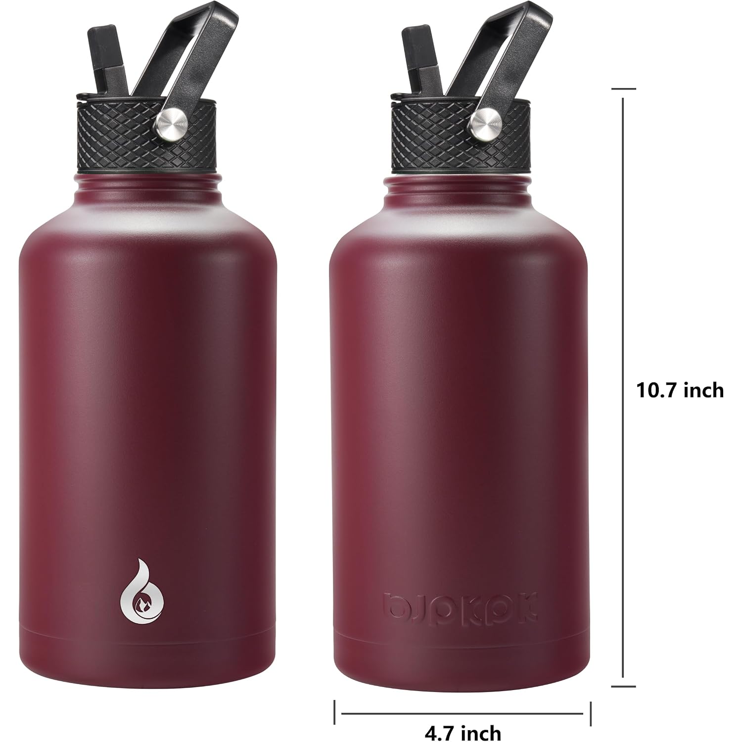 Bjpkpk Half Gallon Insulated Water Bottles With Straw Lid, 64Oz Large Water Jug, Stainless Steel Bottles With 3 Lids And Paracord Handle, Thermo For Hot & Cold Liquid, Brick Red