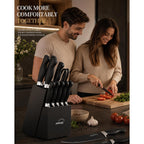 Knife Set, 15 Piece Kitchen Knife Set With Block And Built In Sharpener, German Stainless Steel Dishwasher Safe Knife Block Set, Black Kitchen Knives Set For Home Cooking