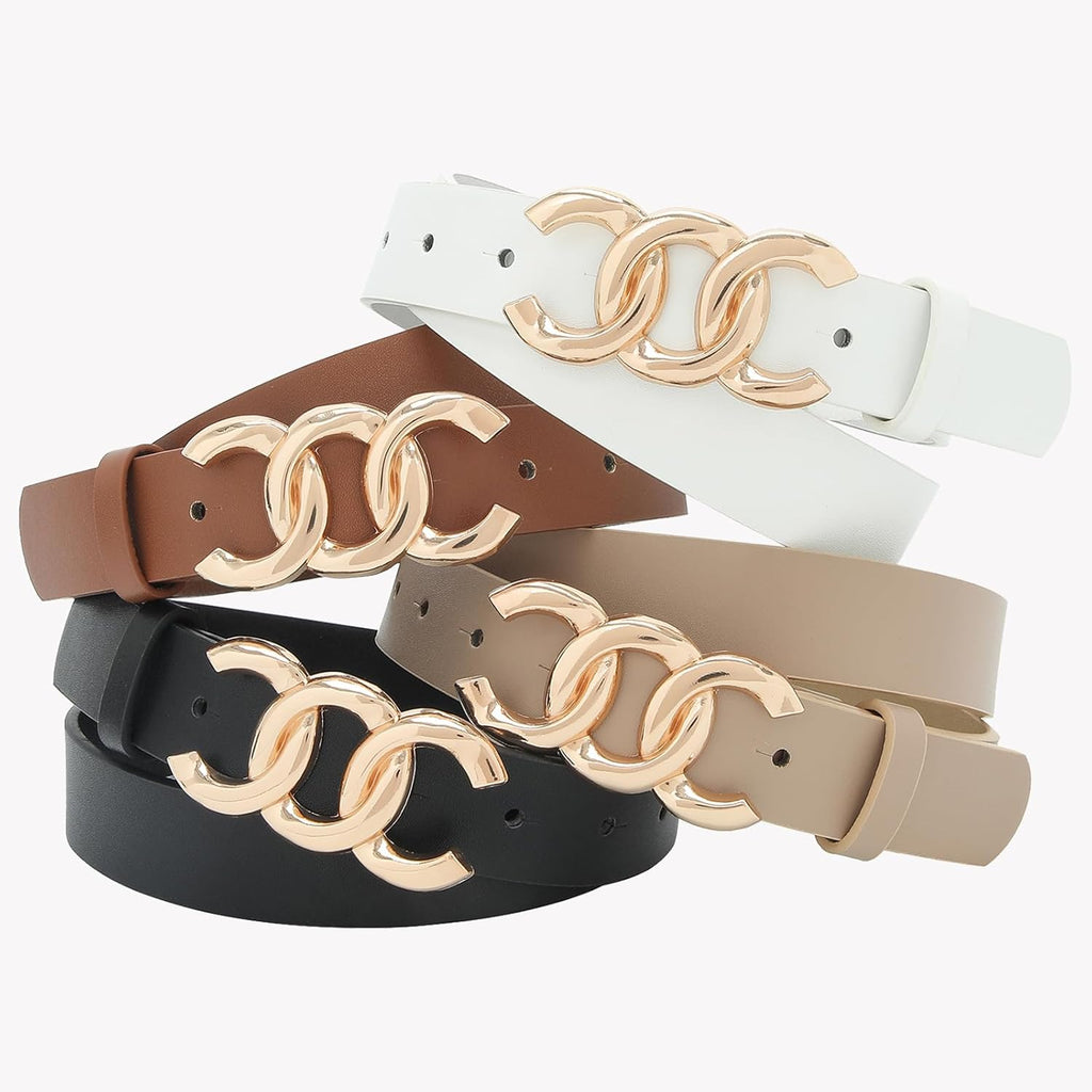 Women Belt for Jeans Dress Cinch Waist Belt for Ladies Faux Leather Belt with Gold Buckle
