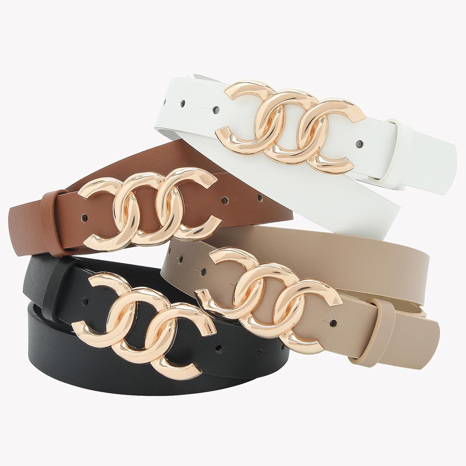 Women Belt for Jeans Dress Cinch Waist Belt for Ladies Faux Leather Belt with Gold Buckle