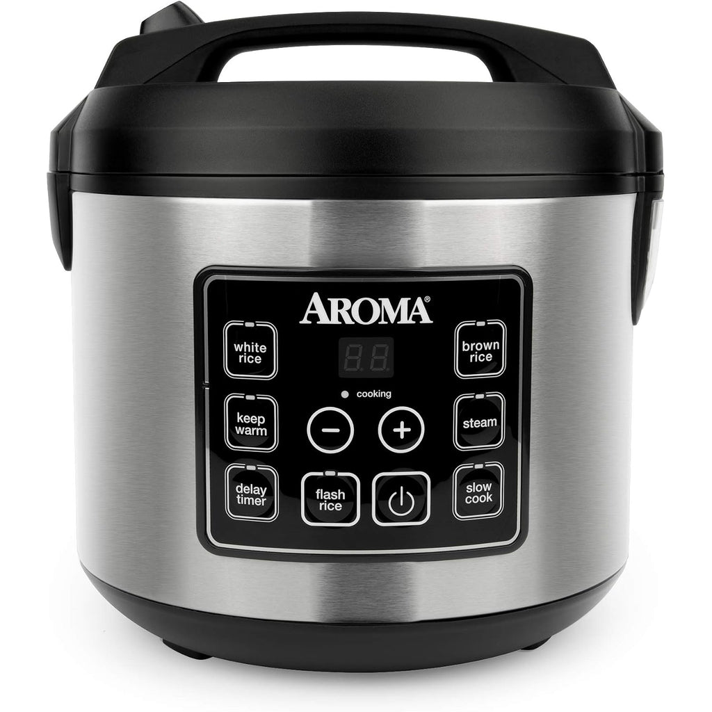 Aroma Housewares 20 Cup Cooked (10 Cup Uncooked) Digital Rice Cooker, Slow Cooker, Food Steamer, Ss Exterior (Arc-150Sb),Black