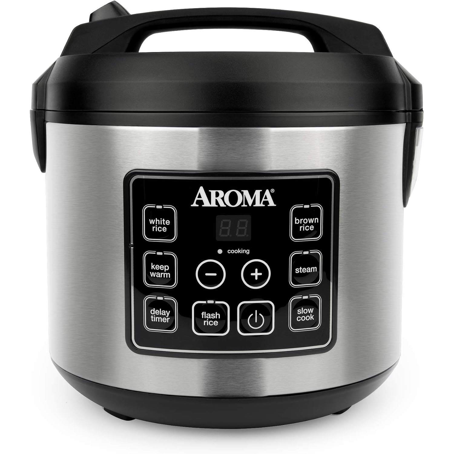 Aroma Housewares 20 Cup Cooked (10 Cup Uncooked) Digital Rice Cooker, Slow Cooker, Food Steamer, Ss Exterior (Arc-150Sb),Black