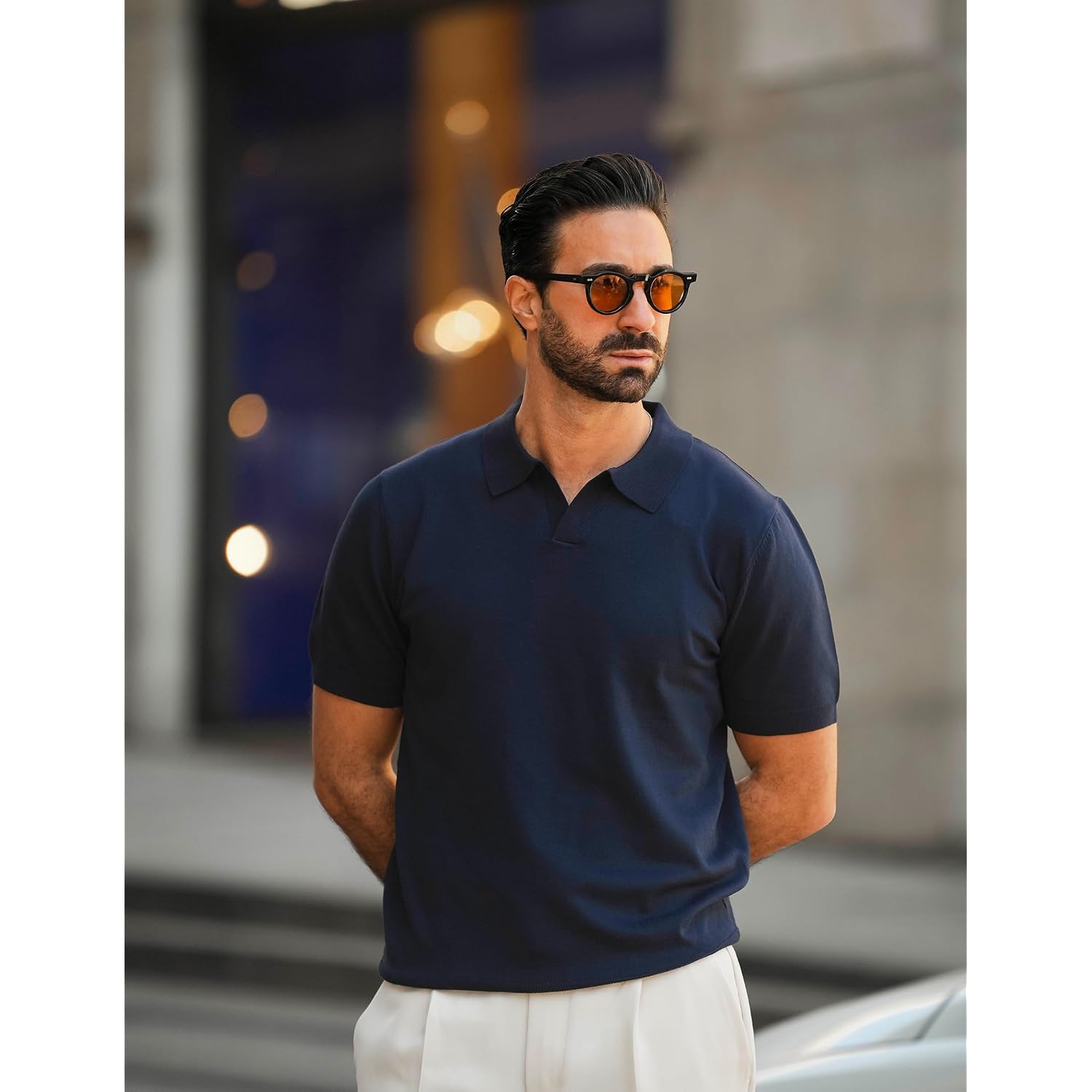 Coofandy Men'S V Neck Short Sleeve Stretch Knit Polo Shirt
