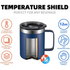 12Oz Stainless Steel Insulated Coffee Mug With Handle, Double Wall Vacuum Travel Mug, Tumbler Cup With Sliding Lid, Navy