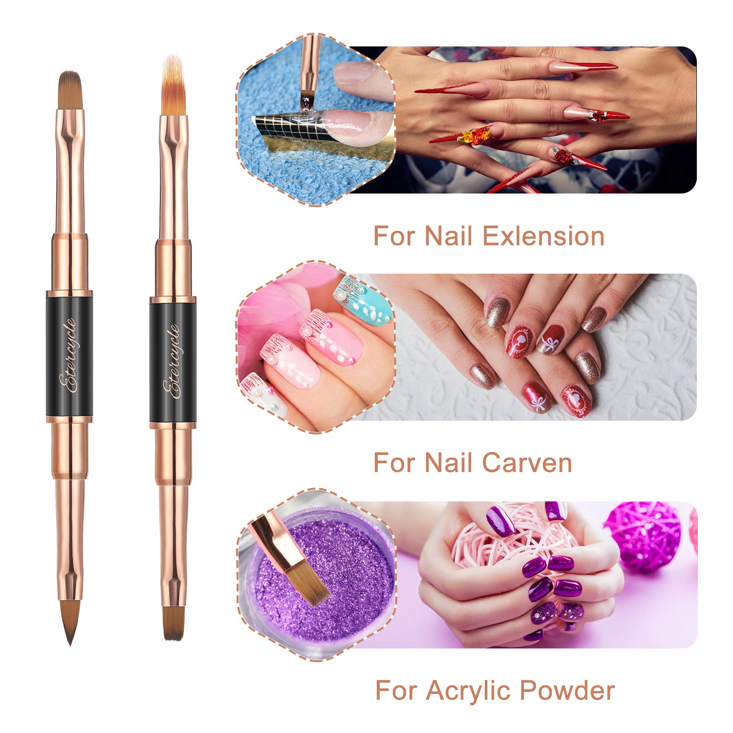Double-Ended Acrylic Nail Art Brushes Set, Etercycle Gel Polish Nail Art Design Pen Painting Tools Nail Art Liner Brush and Nail Dotting Pen for Acrylic Application Salon at Home DIY Manicure … (black 1)