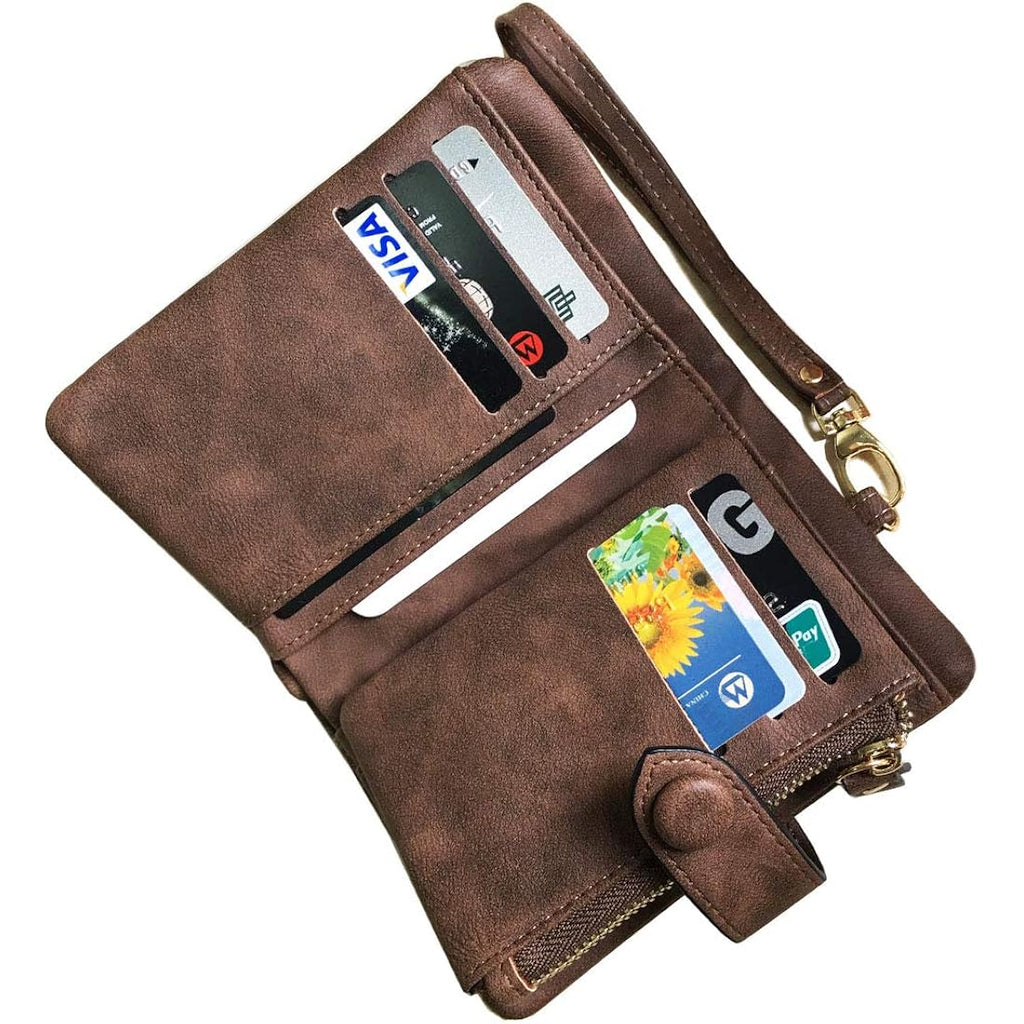 AOXONEL Women's Small Bifold Leather wallet Rfid blocking Ladies Wristlet with Card holder id window Coin Purse